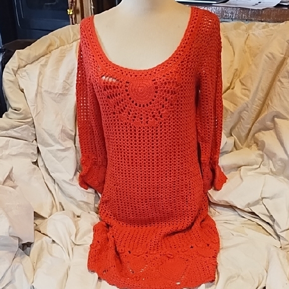 INC International Concepts Sweaters - INC International Concepts Crochet Knit Sweater  Dress  Vibrant Pink
